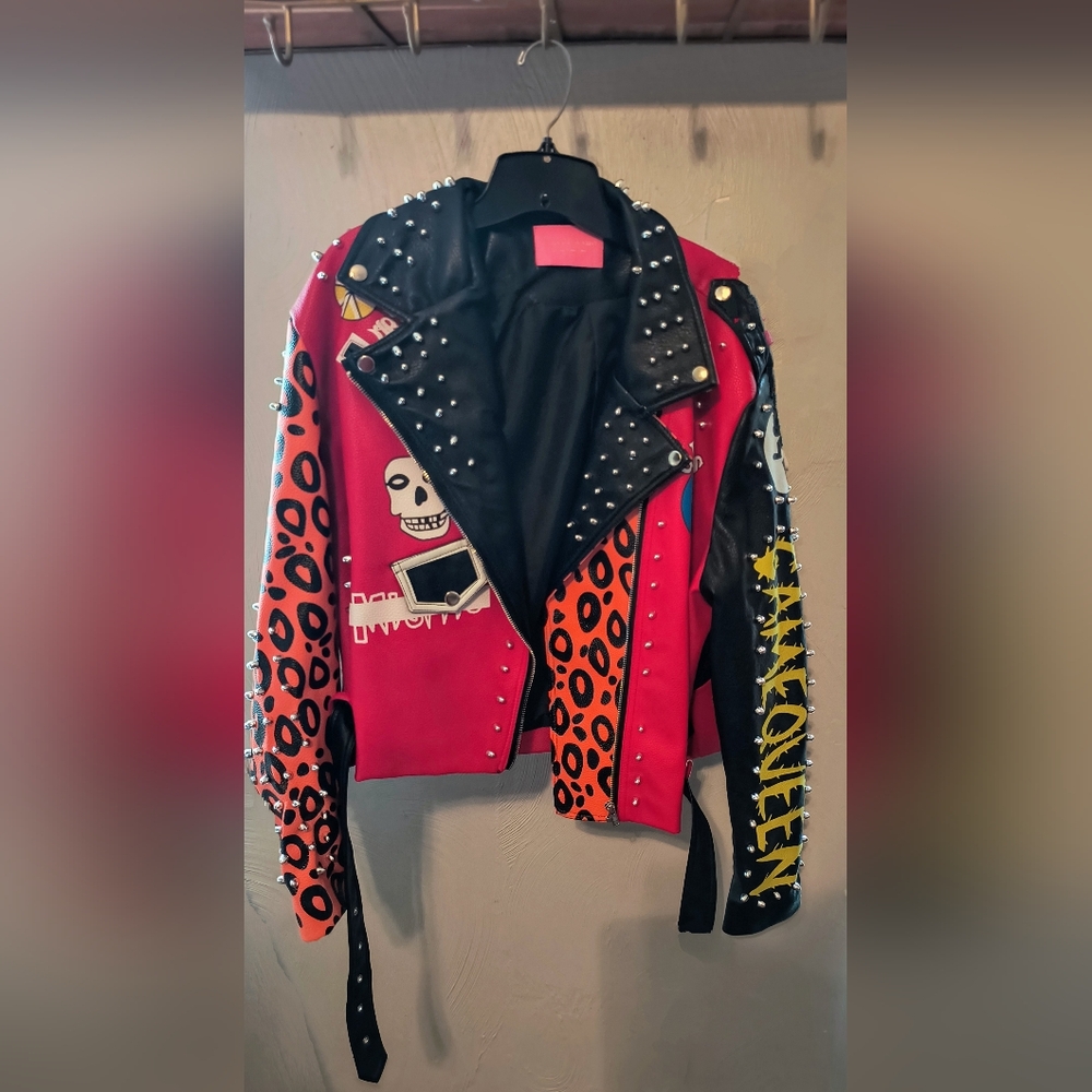 Studded Red and Black Leather Jacket